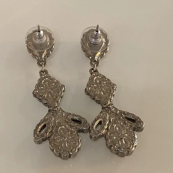 Silver Tone and Orange Dangle Earrings - Picture 3 of 4